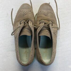 Women Cole Haan D39956 Tan Brown Suede Derby Wingtip Lunargrand shoe 7.5 B Oxfor